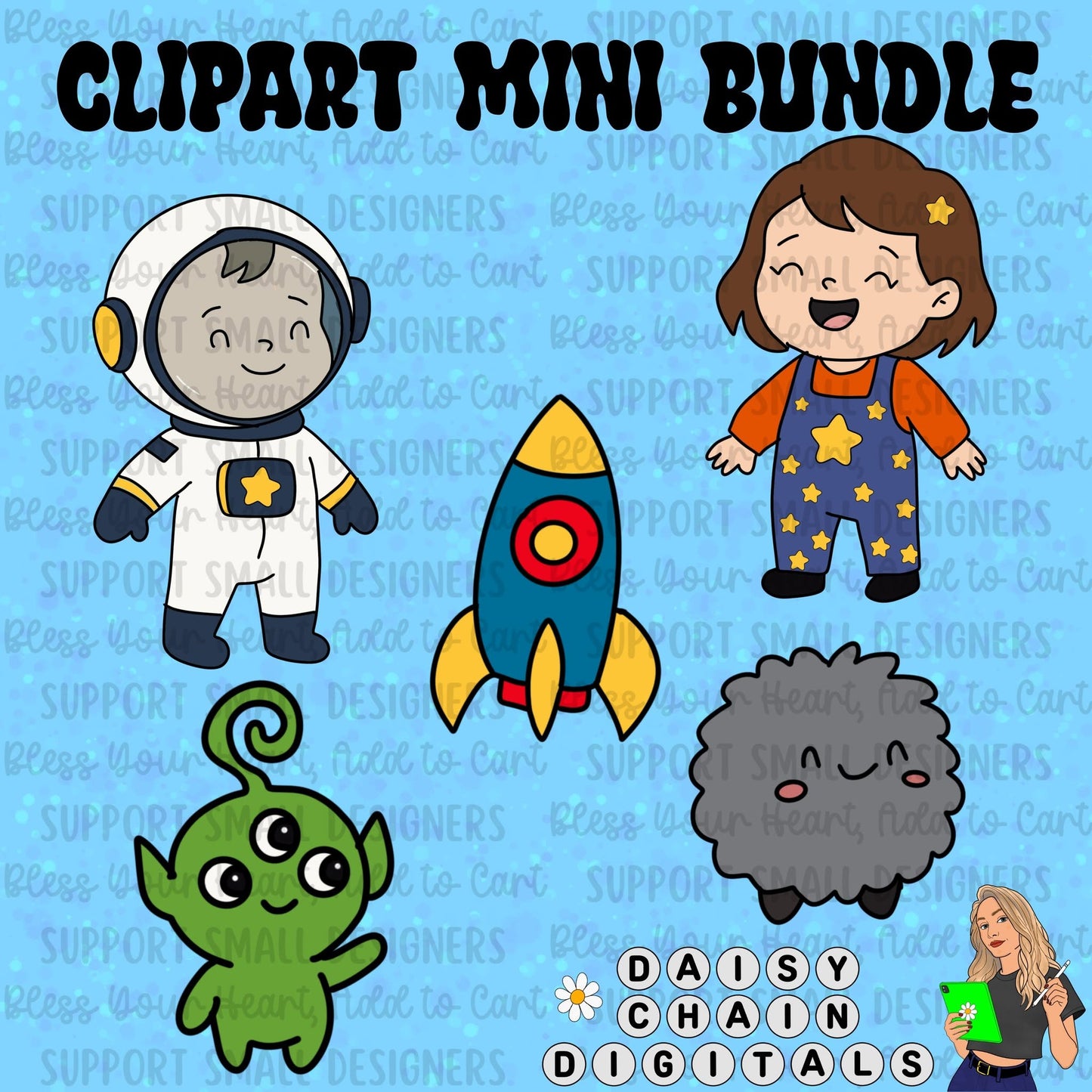 Space Kids - Clipart or Outline