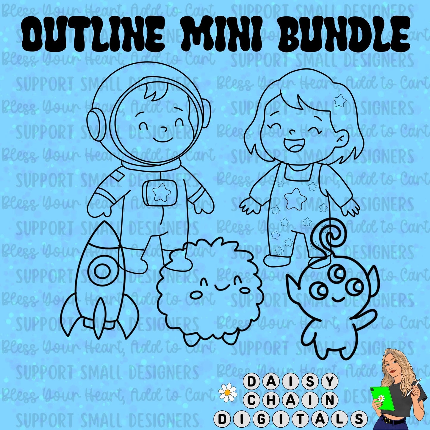 Space Kids - Clipart or Outline