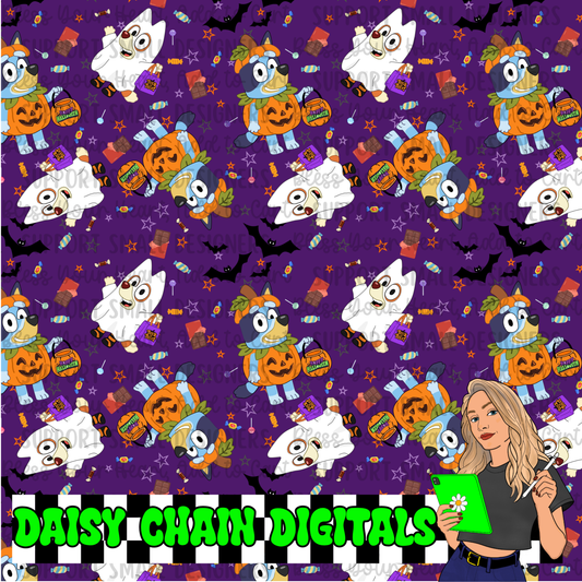 Blue Dog Heeler Halloween - Seamless